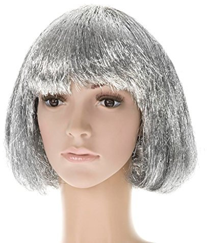 KULTFAKTOR GmbH Pagenschnitt Bob Glitzer-Perücke Silber Einheitsgröße