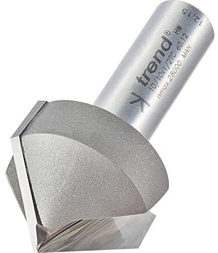 Trend Cortador profesional de ranura en V, 45 grados, vástago de 1/2 pulgada, diámetro de corte de 32 mm y longitud de corte de 15 mm, punta de carburo de tungsteno, 10/10 x 1/2 TC
