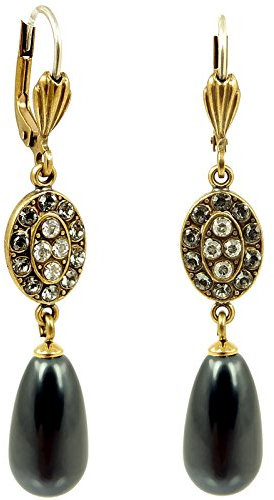 Jugendstil Ohrringe mit Markenkristallen Perlen Gold Schwarz Grau NOBEL SCHMUCK