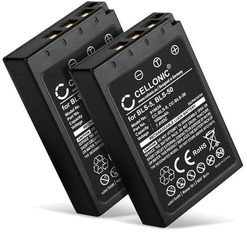 CELLONIC, Battery for Camera compatible with Olympus BLS-50, OM-D E-M10 Mark II, IV (7.4V, 1000mAh) 2 Pieces