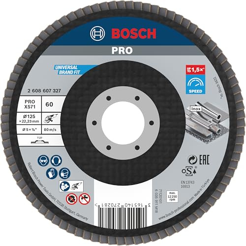 Bosch PRO X571 Fächerschleifscheibe, gerade, 125 mm, K40 | für Stahl, Edelstahl, Körnung 60, Professional Zubehör Kleiner Winkelschleifer