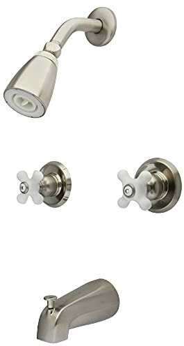 Kingston Brass KB248PX Magellan Tub and Shower Faucet Porcelain Cross Handles, 3-1/8-Inch, Brushed Nickel