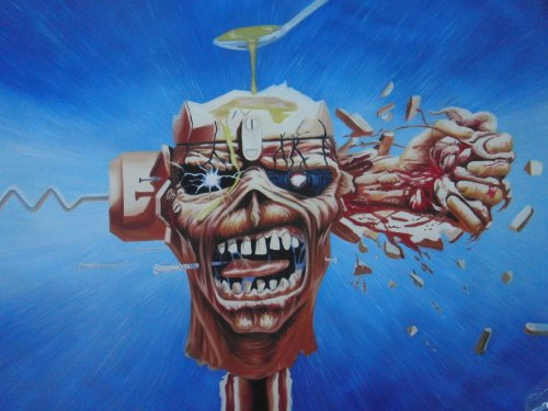 Iron Maiden Oil Painting, 40x28, NOT a print, giclee or poster. hand Painted. Framed, but canvas alone is also available at a reduced cost for self framing/pinning.