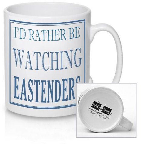 Eastenders I'd Rather be Watching Blue and White New Quick and Easy Personalised Office Vintage Style Ceramic Tea and Coffee Mug
