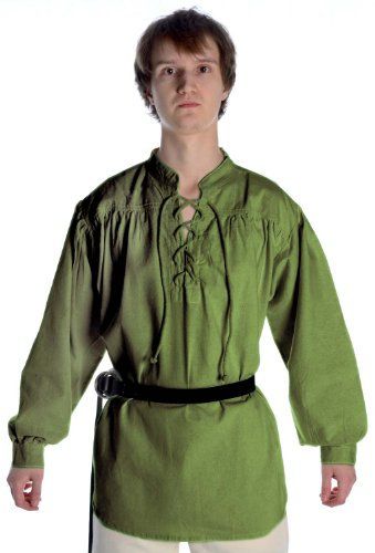 HEMAD Camicia da uomo del Medioevo con allacciatura e colletto alto - verde oliva L