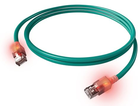 EasyLan DualBoot LED Patchkabel RJ45 S/FTP Kat.6A (Class EA), mit saCon Stecker, LSOH, türkis, 0,5 m