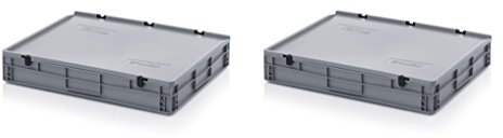Auer Packaging 2x Eurobehälter-Eurobox 80 x 60 x 13,5 cm mit Scharnierdeckel inkl. gratis Zollstock 2er Set