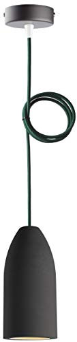 Buchenbusch urban design Betonlampe dark edition 7,5 x 16 cm, Deckenlampe einflammig, LED Pendelleuchte mit Textilkabel Dunkelgrün, Hängelampe Esstisch Küche Wohnzimmer, Baldachin schwarz