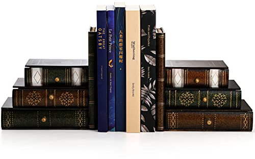 Fasmov Lot de 2 Porte Livres Serre-Livres en Bois avec Tiroirs de Bureau