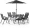 Oviala Salon de Jardin Table et 6 chaises Pliantes avec Parasol Central