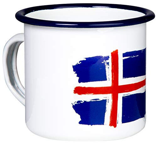 MUGSY Emaille Tasse, Island Flagge, Island Fahne, 300ml, Blechtasse leicht & bruchfest