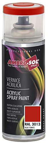 Ambro-Sol V4003013 Vernis peinture Acrylique Multi-Usage, Peinture Brillante pour Intérieur et Extérieur, Adapté a Tous Type de Matériau, Aérosol En Fer-Blanc Recyclable de 400 ml, Rouge Tomate
