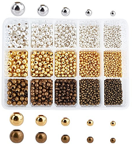 PandaHall Elite about 2700 pcs 5 Sizes Brass Seamless Round Spacer Beads for Bracelet Necklace Jewelry DIY Craft Making, 6x3mm/5x2mm/4x1mm/3x1mm/2.4x0.8mm, 3 Mixed Colors