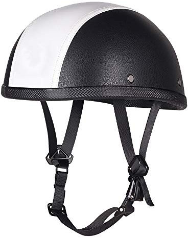 Woljay Cuir Casque Moto Bols Demi de Casque Moto Casques Taille Unique (Noir et Blanc)