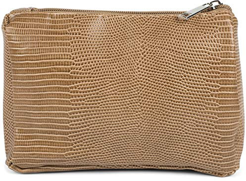 styleBREAKER Damen Beautybag Krokodil Optik Oberfläche, Kosmetiktasche, Make Up Bag, Taschen Organizer 02013018, Farbe:Braun