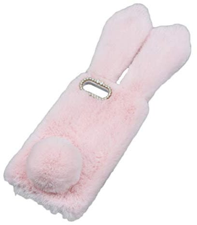 Mikikit Fluffy Bunny Plus Case Plush Protective Cover with Glitter for Plus Lightweight Shockproof Accessory Comfortable and Fashionable Design Pink