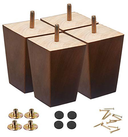 SHANJUE Lot de 4 pieds de meubles en bois de 10,2 cm, pieds de canapé carrés, pieds de canapé du milieu du siècle, pieds de rechange pour commode, buffet, table basse