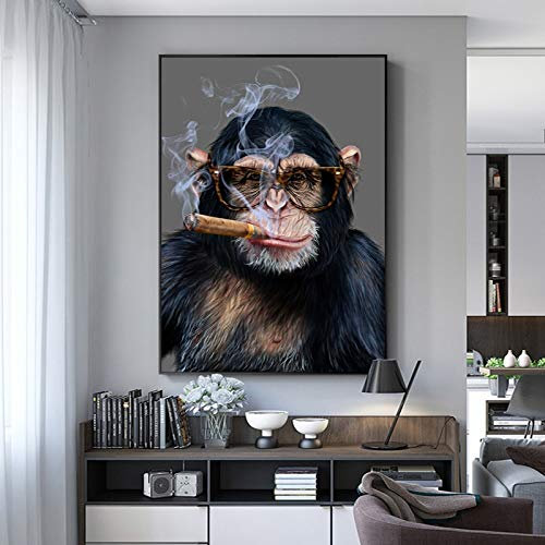 AJleil DIY Peinture en Chiffres Fumer Gorilla Singe Art Image Peinture Animalière Bricolage Peinture par numéro Fleurs Adultes avec Pinceau et Peinture acrylique40x60cm(Pas de Cadre)