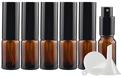 ZEOABSY 6 Pcs 10ml Empty Brown Glass with Fine Mist Spray Bottles Travel Portable Small Refillable Amber Sprayer Bottles with Black Pump Head for Cosmetic Perfume Containers, with 2X Funnel