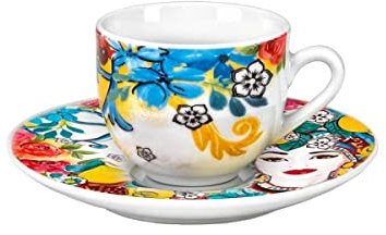 Fade S.p.A Espressotasse Porzellan mit Untertasse Dekor Isabella Set 6 Stück