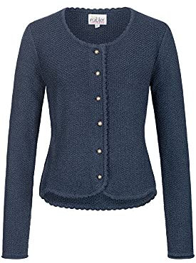Nübler Trachtenjacke Damen - Strickjacke Damen im Landhausstil, taillierter Schnitt mit Knöpfen Silber - Moderne bayrische Tracht, Yvonne Blau Blau Gr. L