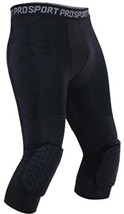 Valcatch Herren gepolsterte Kompressionsstrumpfhose 3/4 Länge Leggings mit Knieschutz für Basketball Fußball Fußball