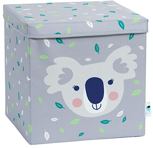 LOVE IT STORE IT Aufbewahrungsbox mit Deckel - Kallax Einsatz aus Stoff - Verstärkt mit Holz - Quadratisch und stabil - Grau mit Koala - 33x33x33 cm