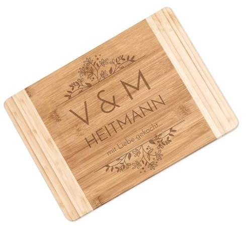Maverton Bambus Holzbrett mit Gravur, Schneidebrett, Küchenbrett | Größe: 35x25 cm, groß und massiv, für Paare, zum Hochzeitstag, zur Hochzeit, zu Weihnachten, Initialen