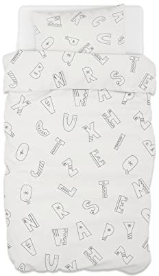 hellomini Kinder Bettwäsche Set | 2-teilig: Kissen + Bettdecken Bezug mit Reißverschluss | 100% Baumwolle Made in Green by Oeko-TEX - Bettzeug (ABC, 135 x 200cm | 80 x 80cm +Textilmarker)