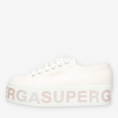 SUPERGA 2790 Platform Lettering Sneakers Weiß mit schillerndem Logo, Weiß, 39 EU