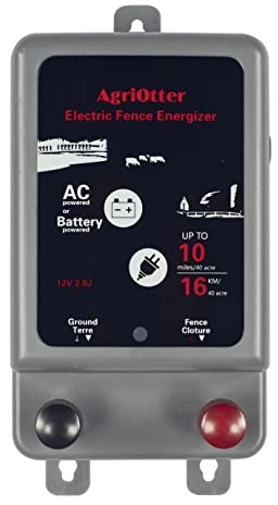 AgriOtter Electric Fence Energizer 40 Acre 10 Miles 2 in 1 Powered by Battery or AC Outlet 12000V 2J Pulse Electric