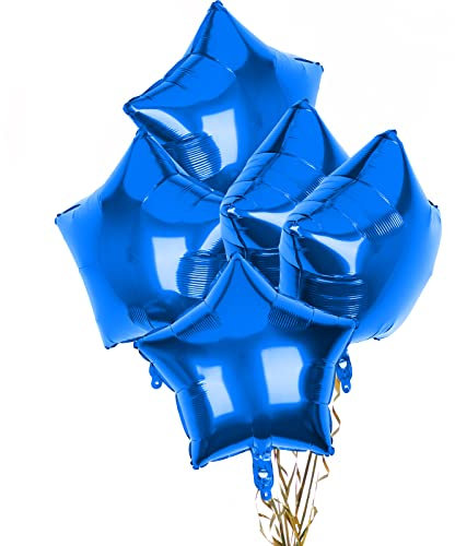 Pack of 5 Blue Star Balloons, 18 Inches Star Shape Foil Balloons, Star Balloons Helium for Valentines Engagement Bridal Shower Graduation Baby Shower Wedding Anniversary Birthday Party Decorations