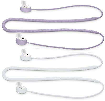 kwmobile 2X Halteband kompatibel mit Samsung Galaxy Buds 2 Headphones - Kopfhörer Halter Band Strap in Weiß Lavendel