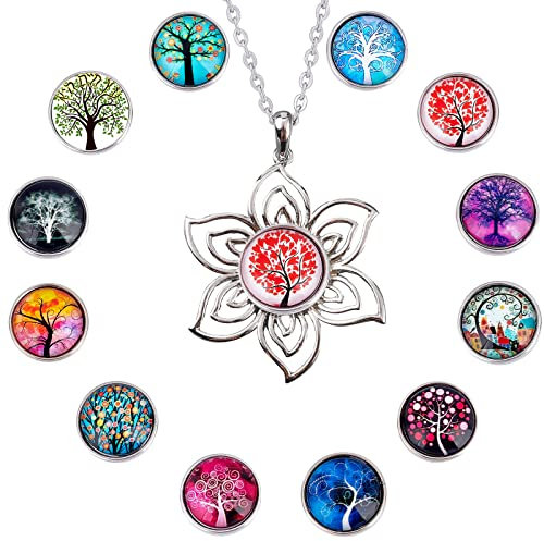 SUNNYCLUE 1 Box 12 Stil Glas Druckknöpfe Baum Des Lebens Charm Große Charms Für Die Schmuckherstellung Breakaway Glasknopf Baum Cabochons Langer Pullover Edelstahlkette Große Halskette Mit Anhänger 30