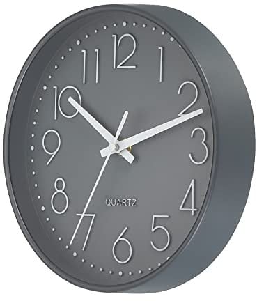 PATIKIL 8 Inch Round Wall Clock, Battery Operated Silent Non-Ticking Wall Clocks for Office Bedroom Kitchen, Gray