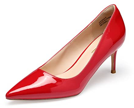 GENSHUO Damen Stiletto Pumps mit Niedrigem Absatz 6 cm/2,36 Zoll Spitz Lack High Heels Elegant Geschlossene Low Heels für Arbeit Abschlussball Hochzeit Stöckelschuhe, Rot 38,5EU