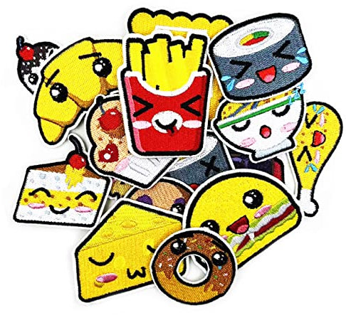 Guokuai 16 Stück Flicken für Lebensmittel, Hühneroberschenkel, Pizza, Eis, bestickt, leuchtende Farben, zum Aufnähen/Aufbügeln für Kleidung, Kleid, Hut, Jeans, DIY-Zubehör