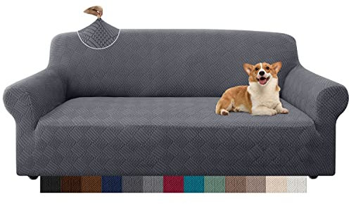 Granbest Stilvolle Rhombus Dicke Sofabezug 3 Sitzer Elastische Modestoffe Couchbezug rutschfest Sofaschutz für Kinder Haustiere Wohnzimmer (3 Sitzer, Grau)