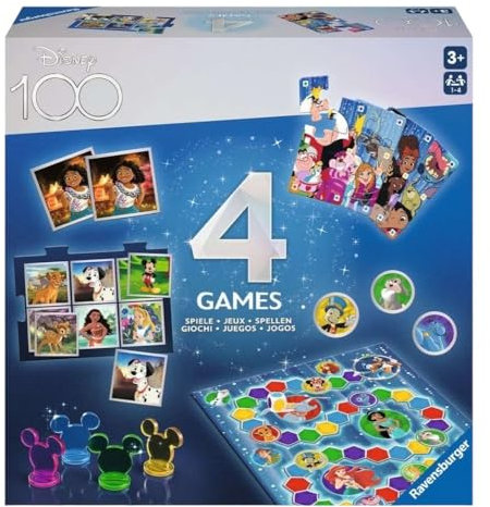 Ravensburger Disney 100th Anniversary 4-in-1 Games Compendium Set for Kids Age 3 Years Up