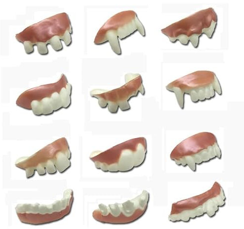 Dent de Vampire, Faux Dentier Humour, Fausses Dents, Adaptés aux Halloween, Mascarade Costume Fête Faveurs et Cosplay, 12 Pièces Aléatoires