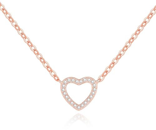 Cosie Lily Collana Donna Argento Sterling 925 in Oro Rosa/14K Placcato/Bianco，Collana cuore con Ciondolo di Diamanti Regali Fortunati per Mamma Moglie Fidanzata