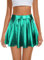 Durio Damen Rock Kurze Metallischer Faltenrock Mini Skater Rock Glitzer Rave Party Hohe Taille Elastischer Plisseerock Grün M