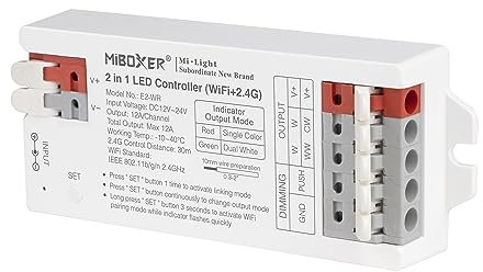 LIGHTEU®, Milight Miboxer 2 in 1 LED Strip Controller (WiFi+2.4G) zweifarbig weiß und einfarbig, Tuya Smart Amazon Alexa und Google Home Sprachsteuerung Bluetooth 4.2, E2-WR