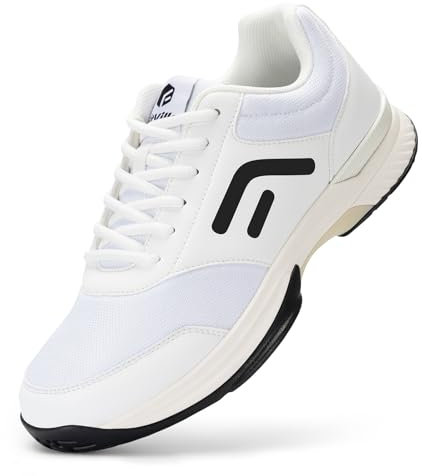 FitVille Weit Tennisschuhe Herren rutschfest Hallenschuhe Atmungsaktiv Badminton Schuhe Bequemen Fitnessschuhe Weiß/Schwarz 44.5 EU Weit