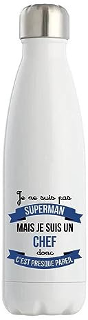 Gourde Isotherme Chef Superhéros | Bouteille Thermos Idée Cadeau Homme Humour Collègue famille Anniversaire Noël