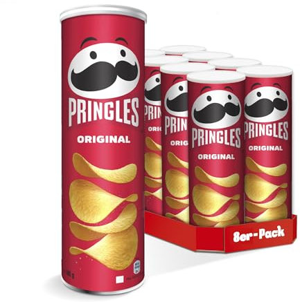 Pringles Original (8 x 165 g) – der unwiderstehliche Snack-Klassiker in der praktischen Dose – knackige Chips mit Salz – Pop. Play. Eat.