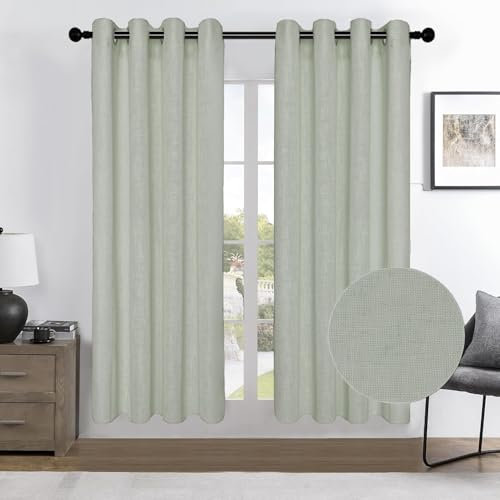 CUCRAF Leinen Vorhänge mit Ösen 2er Set H 260 x B 140 Salbeigrün Halbtransparente Leinenvorhang Wohnzimmer Leinenoptik Voile Gardinen Leinenfarbe Schlafzimmer Stores