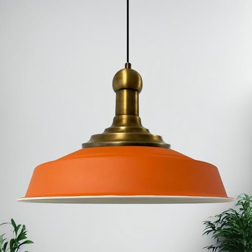 bamyum Asletl Long-Knob Hängelampe Industrial Vintage Ø41 cm, Küchenlampe Hängend Vintage, Pendelleuchte Esstisch Vintage, Hängelampe Esstisch, Wohnzimmerlampe Pendelleuchte Orange Metall Küchenlampe