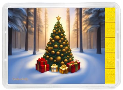 Goldschulz Goldbarren 5g 5 Gramm Motivbox - Tannenbaum Geschenke 5g - Geschenk + Echtheitszertifikat