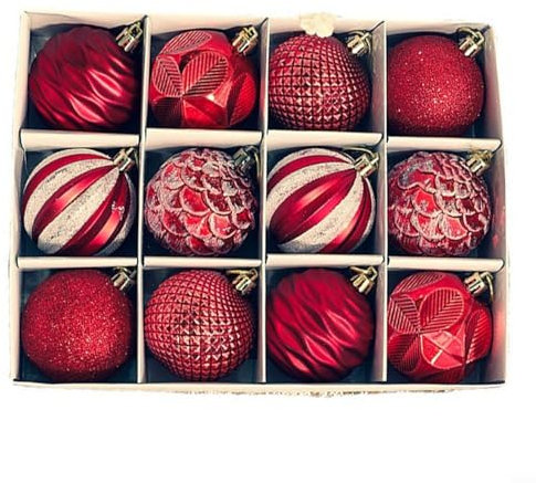 12 Stück bruchsichere Weihnachtskugeln, 6 cm, Weihnachtsbaumschmuck, Weihnachtsbaum-Anhänger für Weihnachtsbaumkugeln, Ornamente (rot)